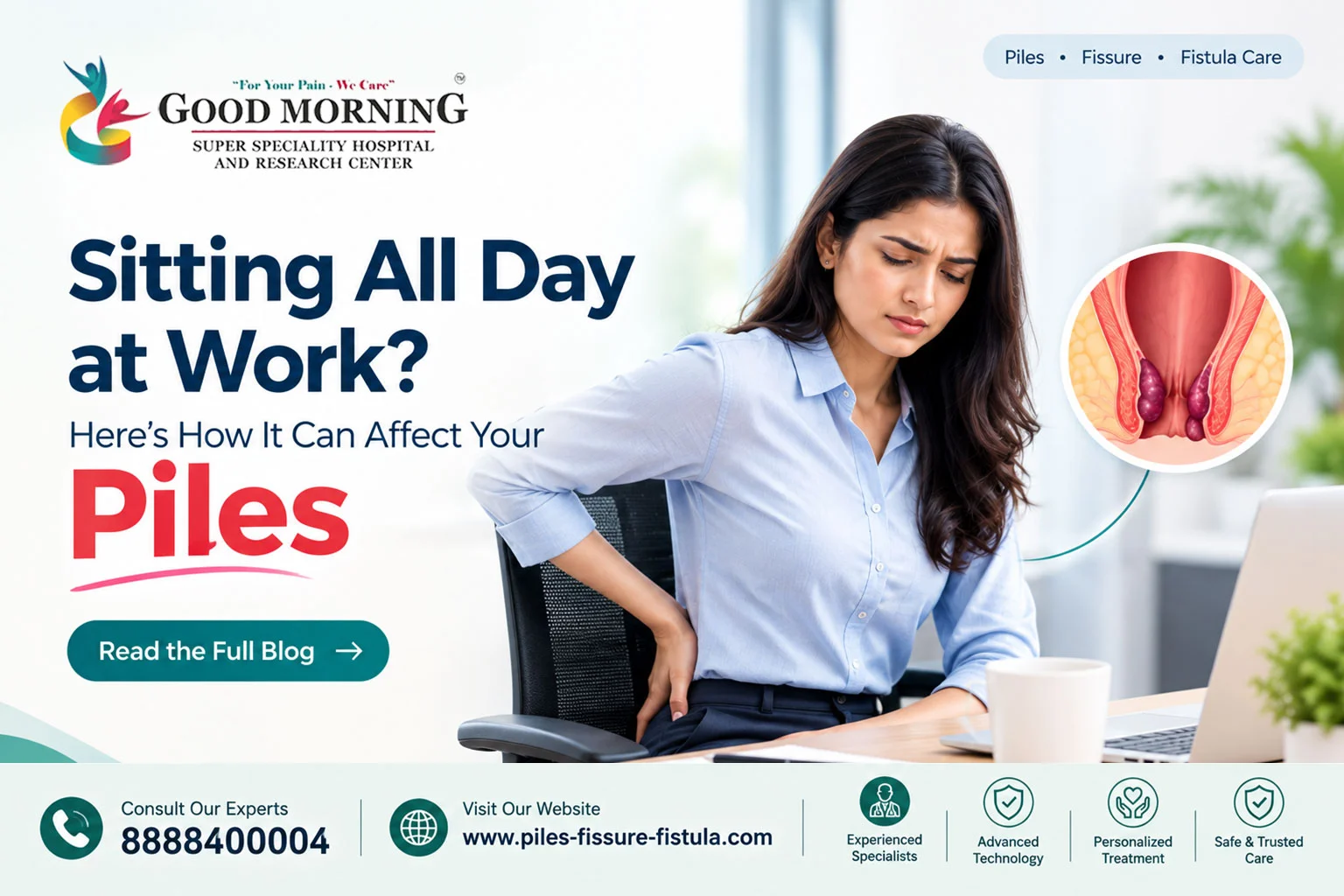 Sitting all day at work and its effect on piles - Piles Hospital Pune